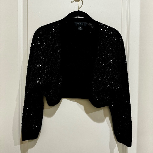 St. John Silk Sequin Bolero Sweater Jacket, Sz P - Picture 3 of 8